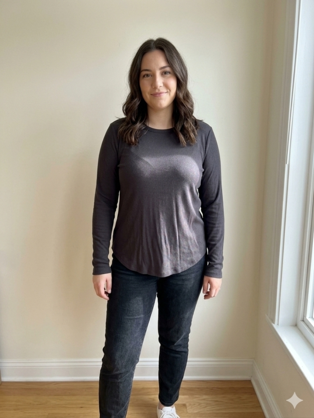 Essential Black Long-Sleeve Crewneck Top